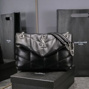 Saint Laurent Black Quilted Leather Shoulder Bag with Chain Strap